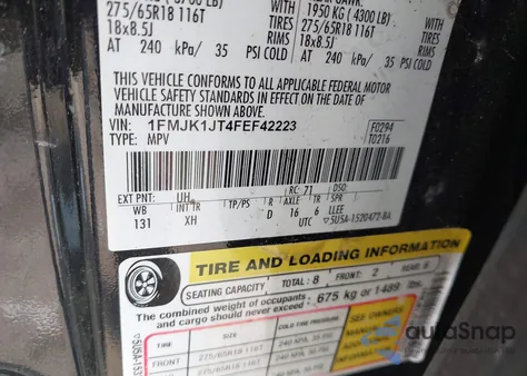 2015 Ford Expedition El Xlt/El King Ranch z USA, uszkodzony, nr VIN 1FMJK1JT4FEF42223